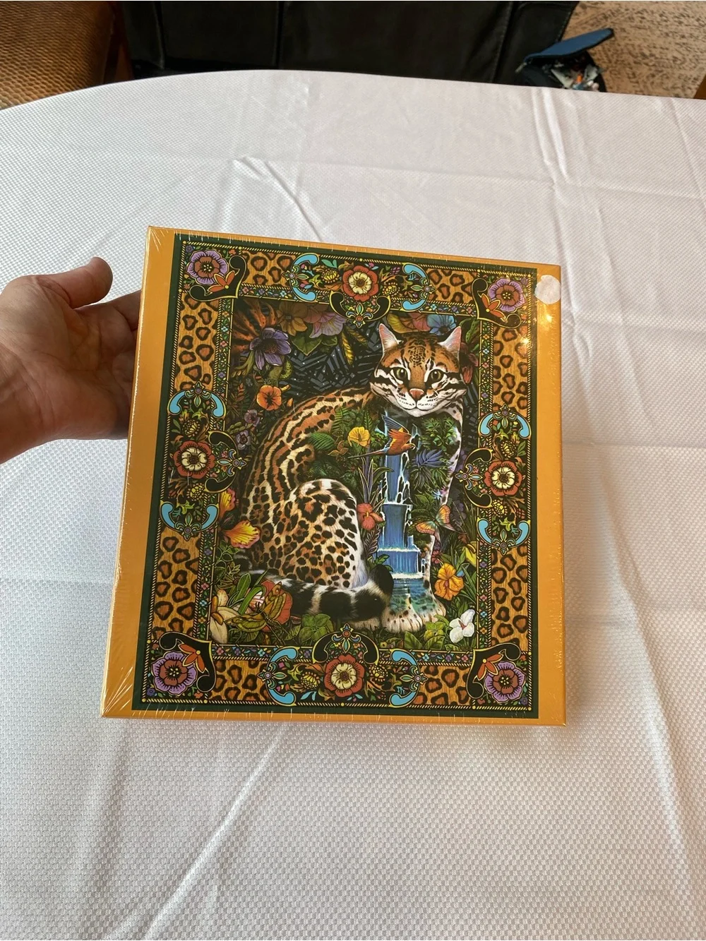 Tropical Cat Orange Leopard-Pattern Cat Puzzle Art - Vibrant Orange Box